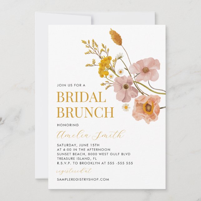 Wildblume Bridal Brunch, Brautparty Einladung (Vorderseite)