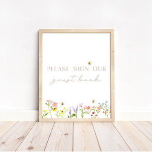 Wildblume Bumblebee Floral Guest Book Sign Poster