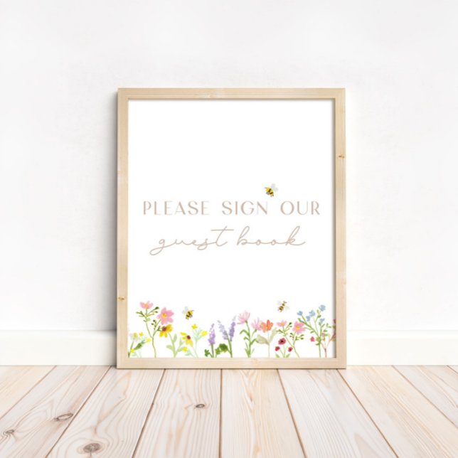 Wildblume Bumblebee Floral Guest Book Sign Poster (Coordinate this guest book sign with our matching baby shower guest book!)