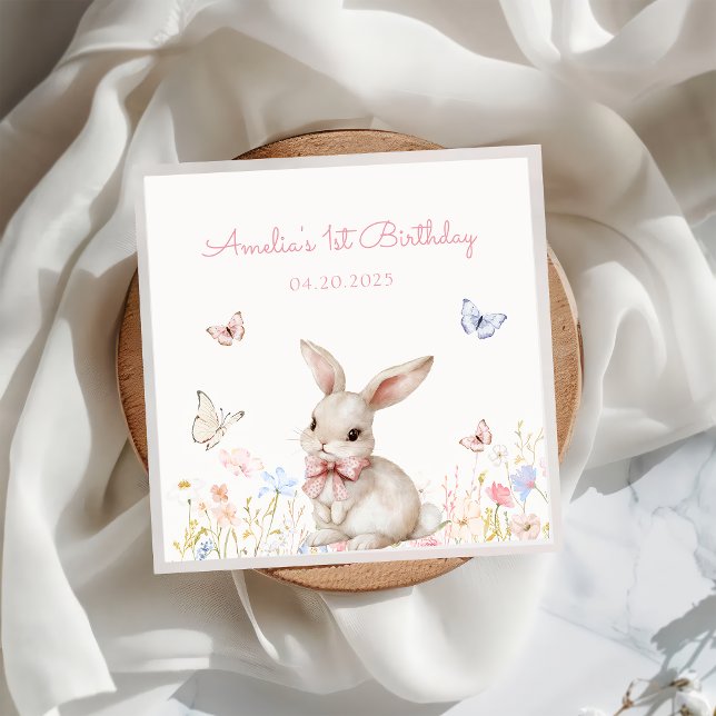Wildblume Bunny Birthday Paper Napkin Serviette (Von Creator hochgeladen)