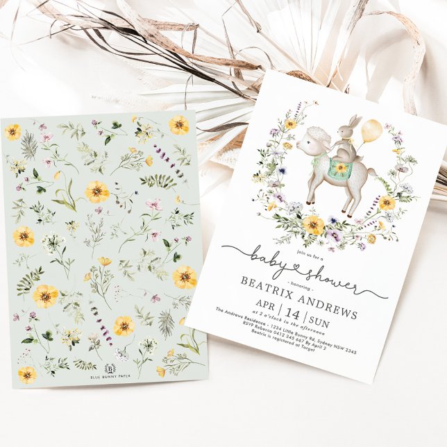 Wildblume Bunny Lamb Ballon Neutral Baby Dusche Einladung (Von Creator hochgeladen)