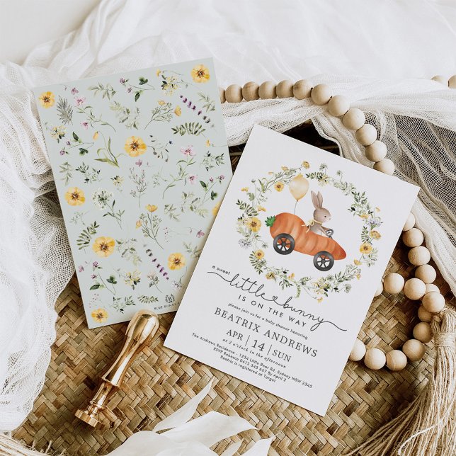 Wildblume Bunny Reiten a Carrot Auto Kinderdusche Einladung (Von Creator hochgeladen)