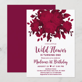 Wildblume Burgund Rot Blush Einladung Geburtstag