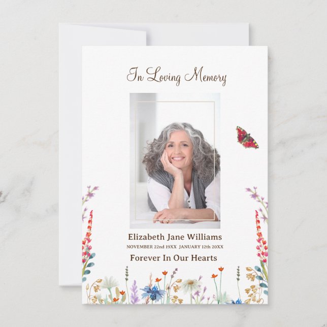 Wildblume & Butter Beerdigungsgebet Mitteilungskarte (Vorderseite)