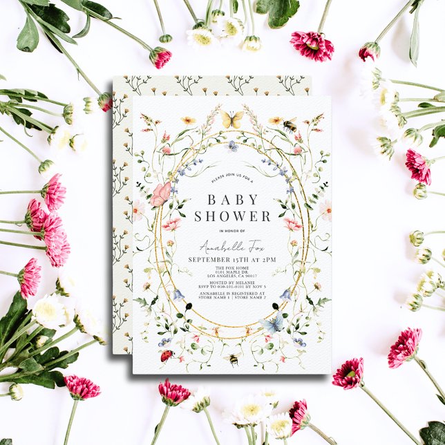 Wildblume Butterfly Bee Watercolor Babydusche Einladung (Von Creator hochgeladen)