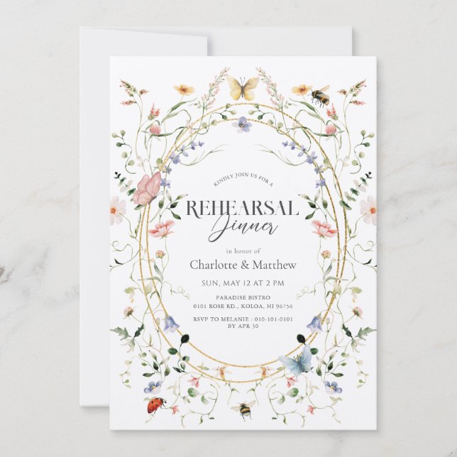 Wildblume Butterfly Biene Probe Abendessen Einladung (Vorderseite)