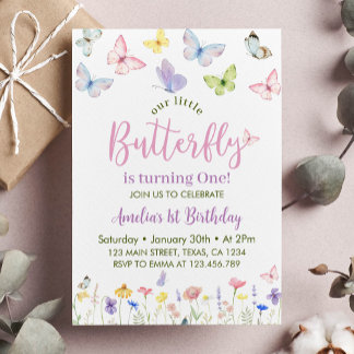 Wildblume Butterfly Einladung zum ersten Geburtsta