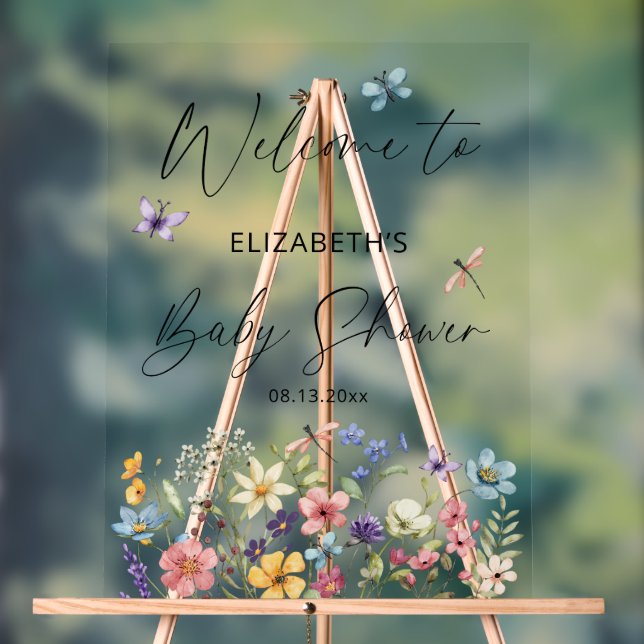 Wildblume Butterfly Garden Babydusche Willkommen Acrylschild (Neutral)