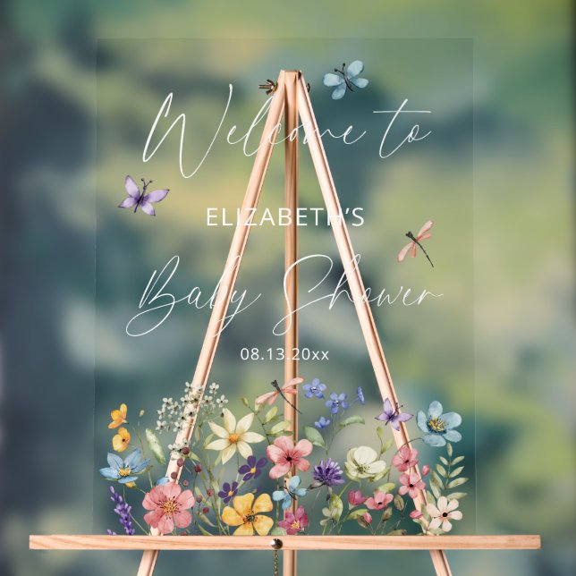 Wildblume Butterfly Garden Babydusche Willkommen Acrylschild (Neutral)