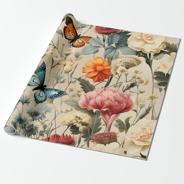 Wildblume Butterfly Geschenkpapier (Ungerollt)
