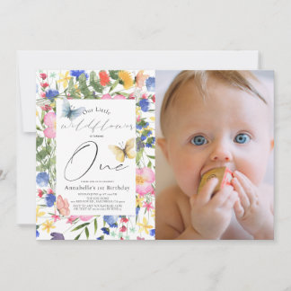 Wildblume Butterfly Girl 1. Geburtstag Foto Einladung