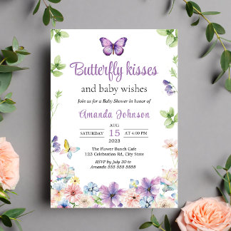 Wildblume Butterfly Girl Babydusche Einladung