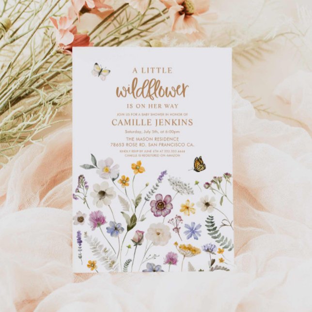 Wildblume Butterfly Girl Babydusche Einladung ( A little Wildflower and Butterfly Girl baby shower invitation)