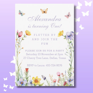 Wildblume Butterfly One Baby Girl 1. Geburtstag Einladung