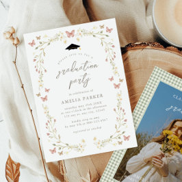 Wildblume Butterfly Pink & Sage Foto Abschluss Einladung