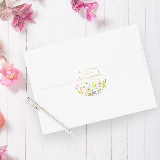 Wildblume Butterfly Wasserfarbe Kinderdusche Runder Aufkleber (Von Creator hochgeladen)