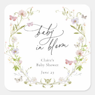 Wildblume Butterfly Wreath Baby in Bloom Quadratischer Aufkleber