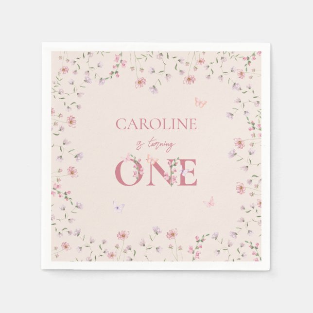 Wildblume Butterfly zum ersten Geburtstag Serviette (Vorderseite)