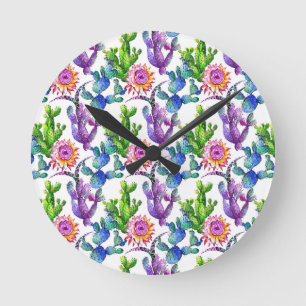 Wildblume Cactus Pattern Runde Wanduhr