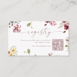 Wildblume Calligrafy Mauve QR Code Geschenkregiste Begleitkarte