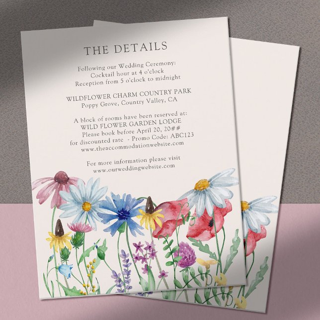 Wildblume-Charme-Hochzeitskarte Begleitkarte (Details enclosure card with wildflower floral border)
