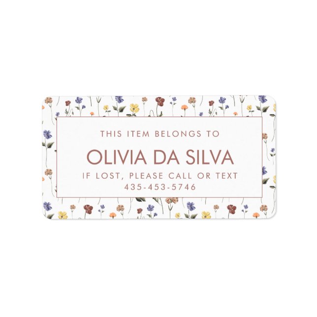 Wildblume Child's School Labels | Anpassbar Adressaufkleber (Vorne)