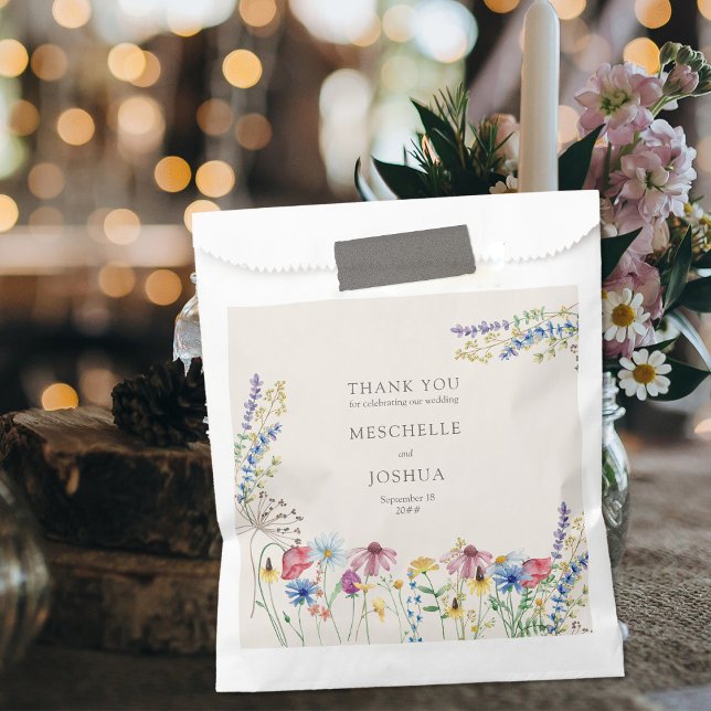 Wildblume Country Floral Danke Hochzeit Geschenktütchen (Favor Bags for your wedding or couples shower with Thank You message and wildflower decor)