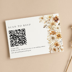 Wildblume Cream Boho Floral Wedding QR Code RSVP Karte