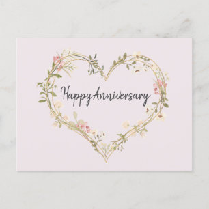 Wildblume Cream Pink Heart Happy Anniversary Postkarte