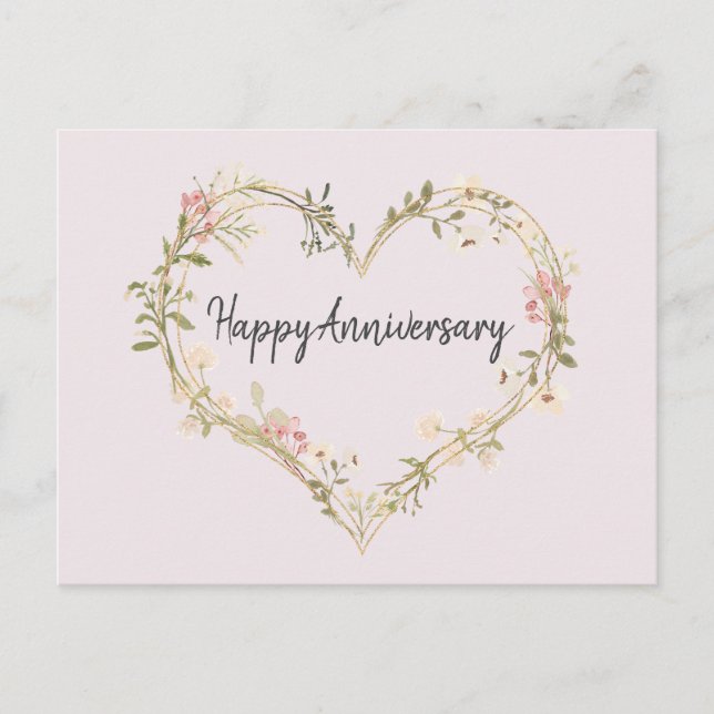 Wildblume Cream Pink Heart Happy Anniversary Postkarte (Vorderseite)