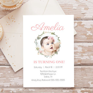 Wildblume Dainty Pink Blume Foto Baby Einladung