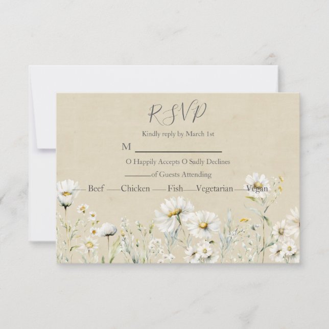 Wildblume Daisy Wedding RSVP Karte (Vorderseite)