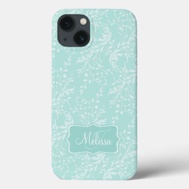 Wildblume Damask gemusterter aquamariner Name IPAD Case-Mate iPhone Hülle (Rückseite)