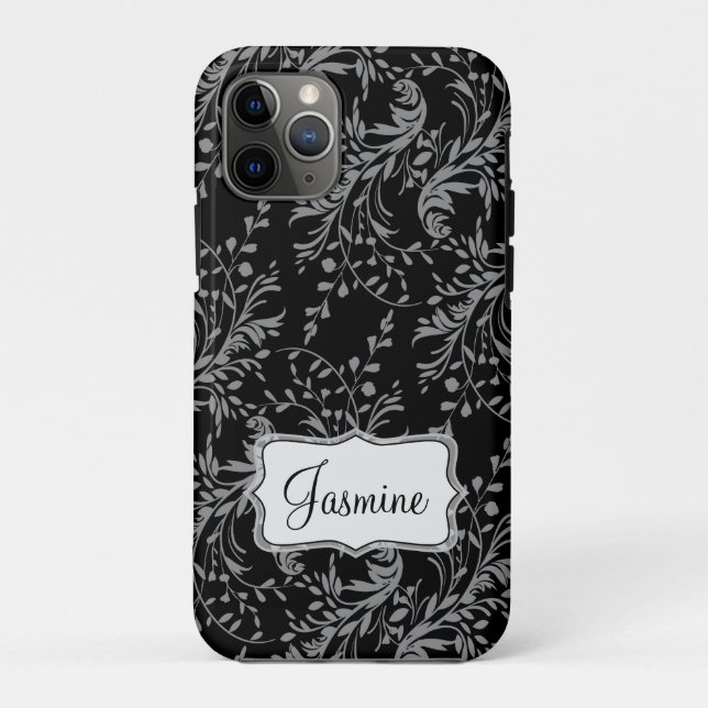 Wildblume-Damaske schwarz grau mit dem Namen Case-Mate iPhone Hülle (Rückseite)