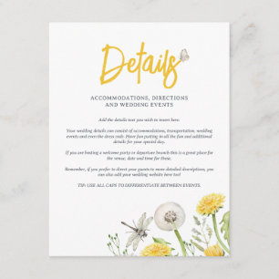Wildblume Dandelion Garden Hochzeitsdetails Begleitkarte