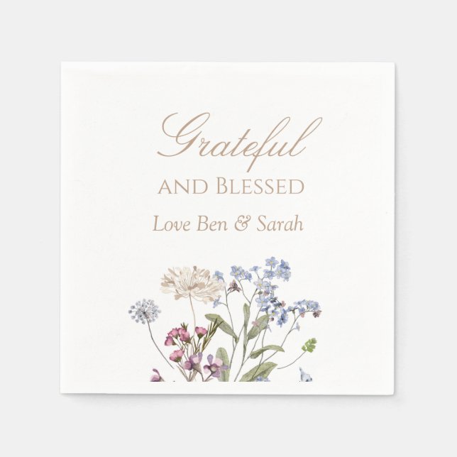 Wildblume Dankbarkeit und Selig Fall Party Napkin Serviette (Vorderseite)