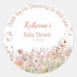 Wildblume Danke, Girl Baby Dusche Runder Aufkleber