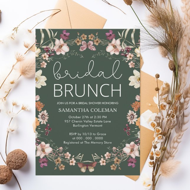 Wildblume Dark Green Bridal Brunch Brautparty Einladung (Von Creator hochgeladen)