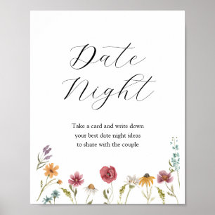 Wildblume Datum Nachttischlampen Brautparty Unters Poster