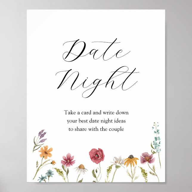 Wildblume Datum Nachttischlampen Brautparty Unters Poster (Vorne)