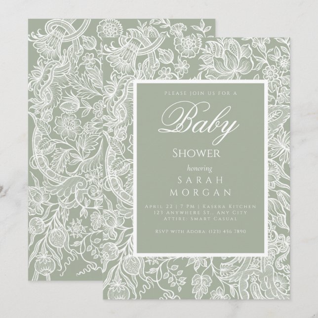 Wildblume der schlichten Seite Grüne Linie Einladung (Vorne/Hinten)