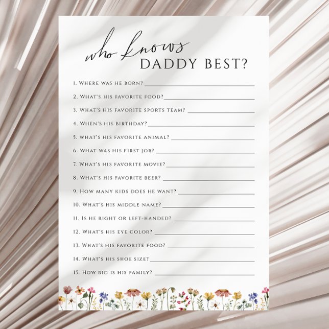 Wildblume, die Daddy Baby Shower Game Card kennt Einladung (Von Creator hochgeladen)