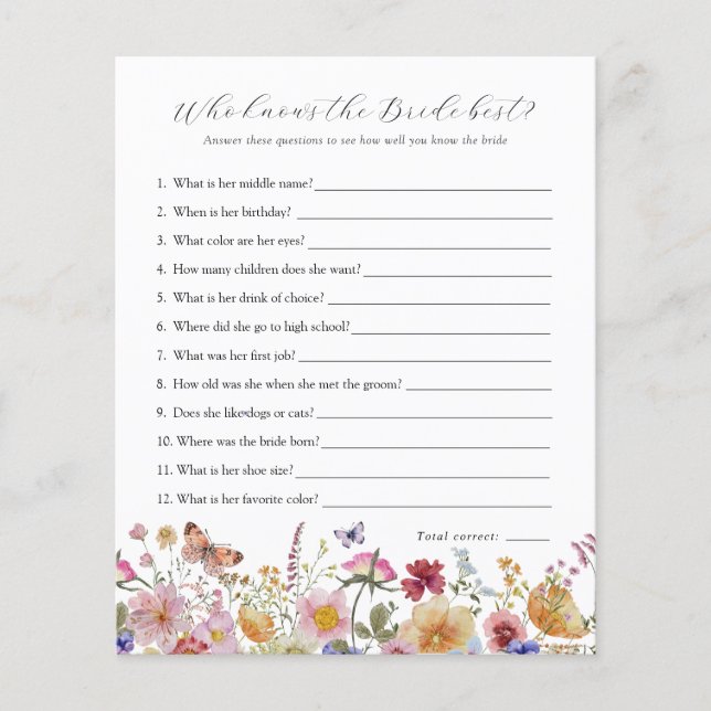 Wildblume, die das Bride Best Bridal Spiel kennt (Vorderseite)