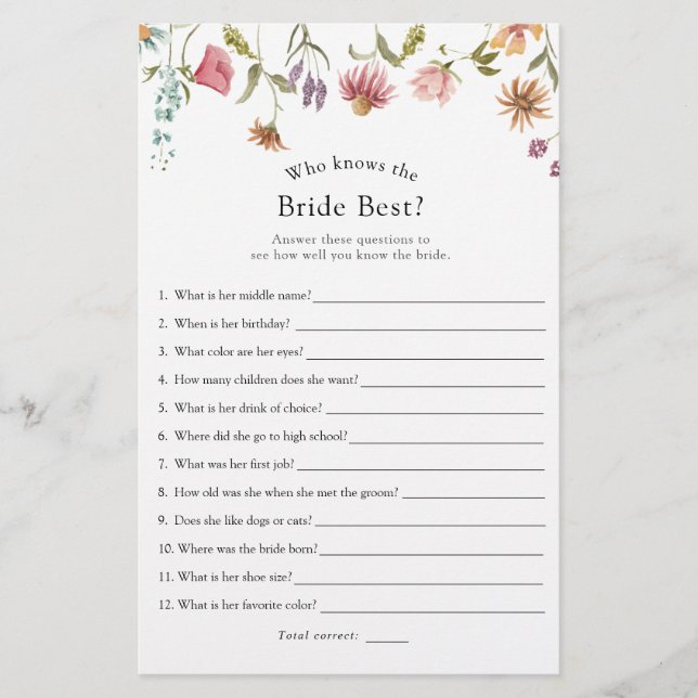 Wildblume, die das Bride Best Bridal Spiel kennt (Vorderseite)