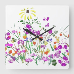Wildblume Doodle Quadratische Wanduhr