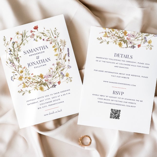 Wildblume Doppelseitige QR-Hochzeit Einladung (Von Creator hochgeladen)