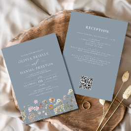 Wildblume Dusty Blue All in One QR Code Wedding Einladung