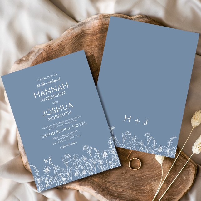 Wildblume Dusty Blue Botanical Wedding Einladung (Von Creator hochgeladen)