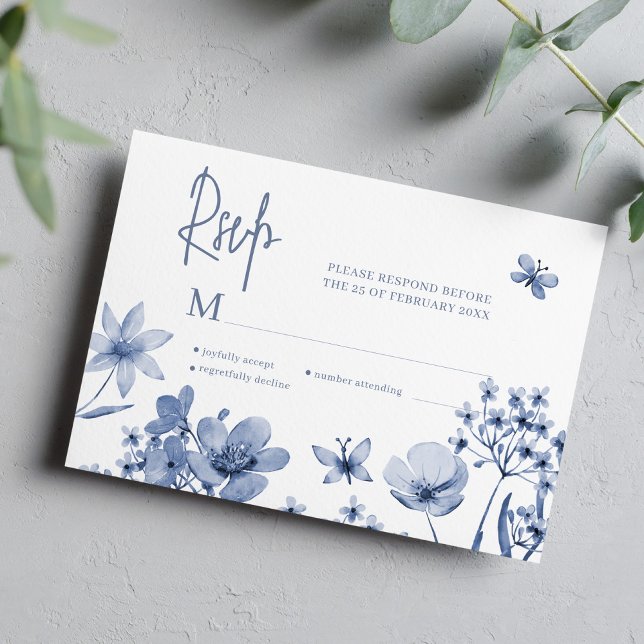 Wildblume dusty Blue Hochzeitskarte RSVP Karte (Von Creator hochgeladen)