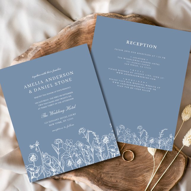 Wildblume Dusty Blue Meadow Einladung zur Hochzeit (Von Creator hochgeladen)